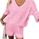 Ekouaer Two Piece Sets for Women Summer Lounge Sets 2026 Striped Shirts and Shorts Set Oversized Matching Outfit (Pink, M)