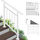 Adjustable Handrails for Outdoor Steps White Metal Stair Railing with Installation Kit, 3 Steps Handrail or Horizontal Use, Wrought Iron Hand Rails for Outdoor Steps