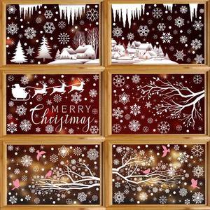 6 Sheet Christmas Window Clings【Double-Sided Pattern】【Easy to Stick】【Waterproof】 Window Stickers for Christmas Decorations，C