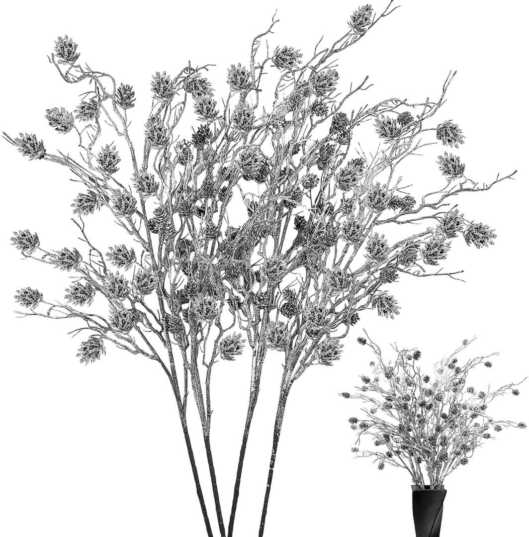 Daily Treasures 4pcs Snow Frosted Pine Branches with Pinecones - 78cm Artificial Christmas Pine Cone Branch,Winter Snowy Christmas Decoration for Xmas Tree,Vase, DIY, Crafts,Home,Wreath,Holiday Season