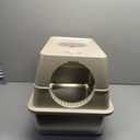 Enclosed Stainless Steel Cat Litter Box with Lid, Large High Sides Metal Litter Box, Metal Covered Litter Pan with Scoop, Metal Litter Pan Tray, Anti Urine Leakage, Easy Cleaning (Khaki)