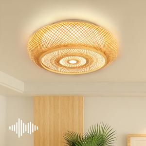 Boho Light Fixture 19.68in Hand-Woven Drum Smart Bamboo Ceiling Light with Voice Control 3000-6000K Bedroom Lights for Ceiling 50W Flush Mount Light Fixture Ceiling Lamps for Living Room