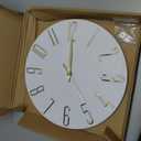 Wall Clock 12 Inch Silent Non-Ticking Imitation Wood Indoor Clock Round White Decor Clock Modern 3D Figures Quartz Wall Clocks for Home, Hotel, Office, School, Bedroom, Living Room, Kitchen