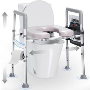 Raised Toilet Seat with Handles, Toilet Seat Riser for SeniorsAdjustable Height & Width, 450lb Raised Toilet Seat with Handles for Elderly, Handicap, Elevated, Pregnant, Fit Any Toilet