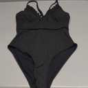 SweatyRocks Women's Scalloped One Piece Bathing Suit Crisscross Tummy Control Swimsuit (Large, Black)