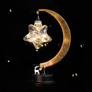 Gold Moon Table Night Light with Hanging Star Ramadan Decorative Lamp Battery Operated for Home Bedroom Shop Dining Holiday Party Eid Festival Decoration