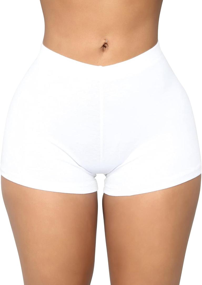 BORIFLORS Women's Sexy Workout Gym Biker Elastic Waist Booty Shorts (M, White)