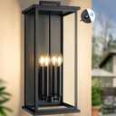 Dusk To Dawn Extra Large Outdoor Wall Lantern-4 Light,Outdoor Wall Light Fixtures For Patio, Porch,Black Exterior Wall Sconce,Waterproof Outside Garage Lights,E12 Base,1 Pack,24"H*10.2"L*9.8"W