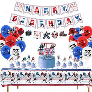 KEFAN Hockey Party Decorations, Ice Hockey Birthday Party Supplies Favors Includes Banner, Cake Toppers, Latex Balloons, Tablecloth for Hockey Lovers Boys Kids Birthday Party (Banner)