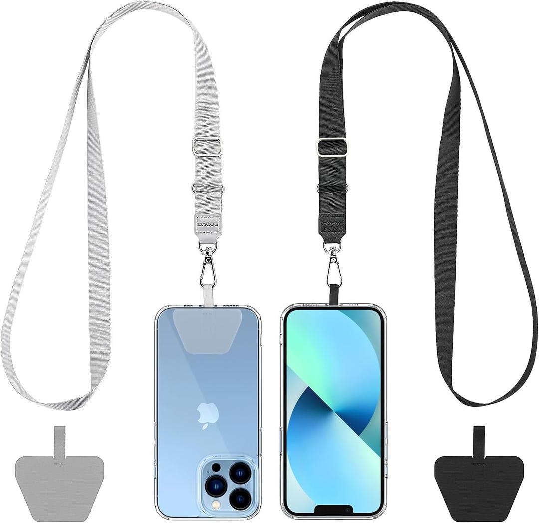 CACOE Phone Lanyard 2 Pack-2 Adjustable Neck Strap,2 Phone Patches,Universal Cell Phone Multifuctional Patch Lanyards Compatible with Most Smartphones(Black+Gray)