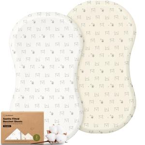 2-Pack Organic Bassinet Sheets for Boys, Girls - 100% Cotton Baby Bassinet Mattress Sheets Compatible with Halo Bassinest Swivel Sleeper, Hourglass 30"x18", Soft & Breathable (Bumble Bear)
