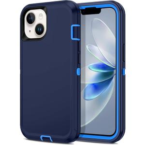 Apple iPhone 13 / iPhone 14 / iPhone 15 / iPhone 16e Case (6.1") Rugged Case Heavy Duty Shockproof Dust/Drop Proof 3 in 1 Full Body Cover (Navy, iPhone 13/iPhone 14/iPhone 15/iPhone 16e)