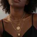 iF YOU Vintage Gold Layered Necklaces for Women Trendy, Chunky Cuban Link Paperclip Chains Necklace Stack, Coin Pendant Necklace Set Jewelry Gifts