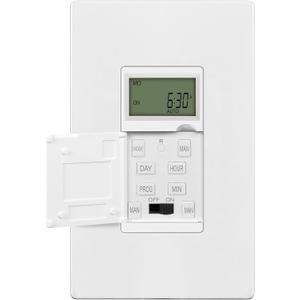 ENERLITES Programmable Digital Timer Switch for Lights, Fans, Motors, 7-Day 18 ON/OFF Timer Settings, 1-Pole, No Neutral Wire Required, UL Listed, cUL Listed, Wall Plate Included, HET01-C-J-WWP, White