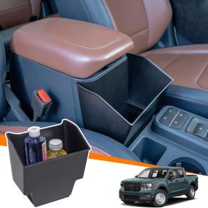 TOPINSTALL Console Storage Box Compatible with 2022-2026 Ford Maverick Accessories, Front Seat Armrest Box Large Capacity Center Console Organizer Multi-Function Cup Holder Insert Trash Can