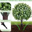 Artificial Boxwood Topiary Ball Trees with Baby Breath Flowers with Spikes for Outdoor 24" Set of 2 , UV Resistant Faux Greenery Shrubs, Realistic Fake Bushes Plant for Garden Yard Front Porch Decor