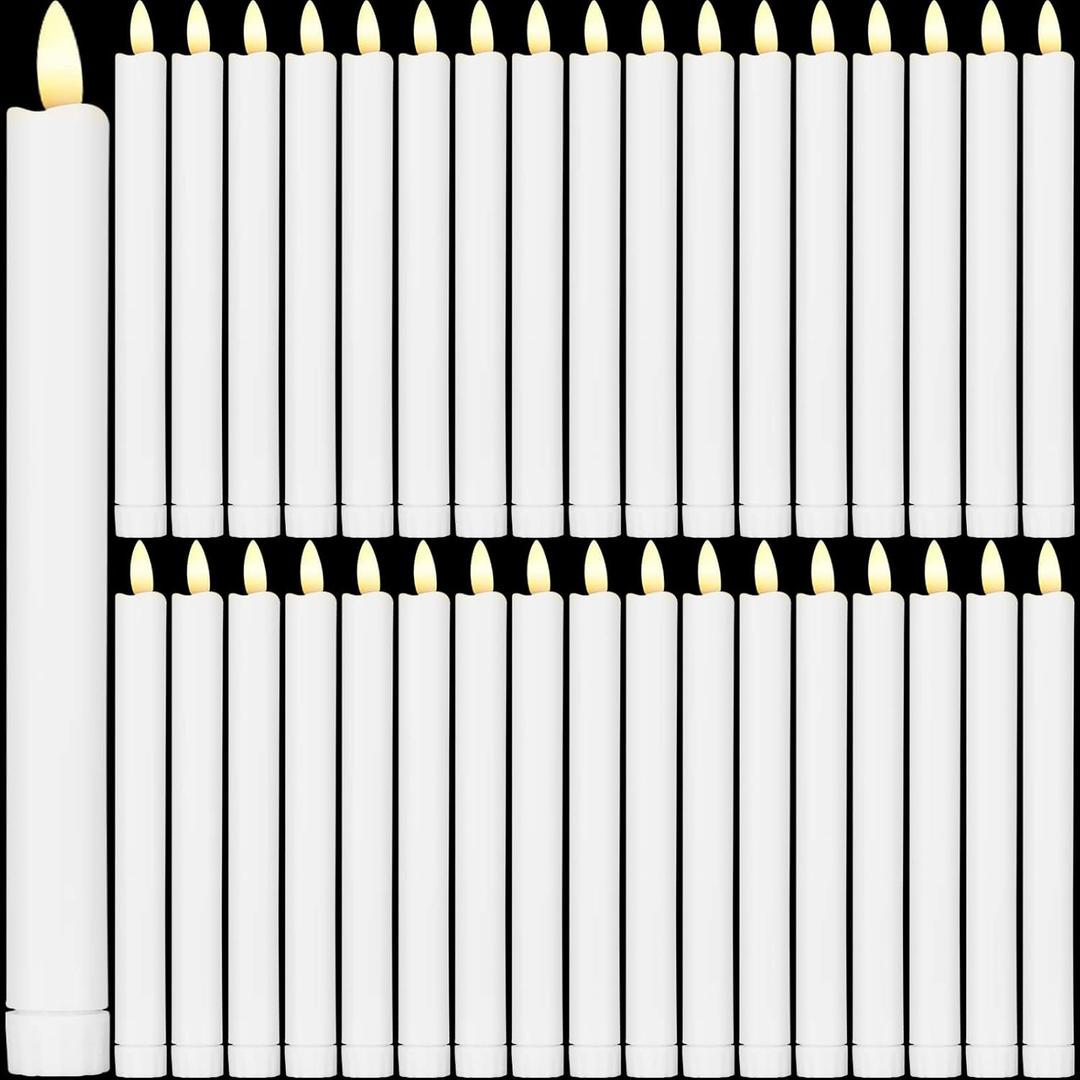 Reginary 36 Pieces Flameless Taper Candles 10 Inch Battery Operated LED Taper Flameless LED Candlesticks Flickering Window Candles for Christmas Home Wedding Decor(White)