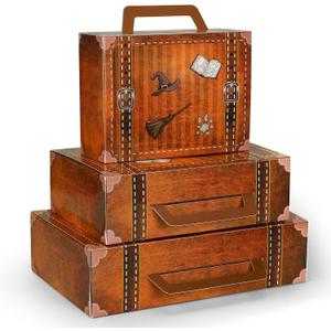6 Pcs Magic Theme Party Decorations Paperboard Suitcases Box Table Centerpieces 3 Size Vintage Stackable Trunk for Magical Birthday Party Baby Shower Entrance Photo Booth Supplies