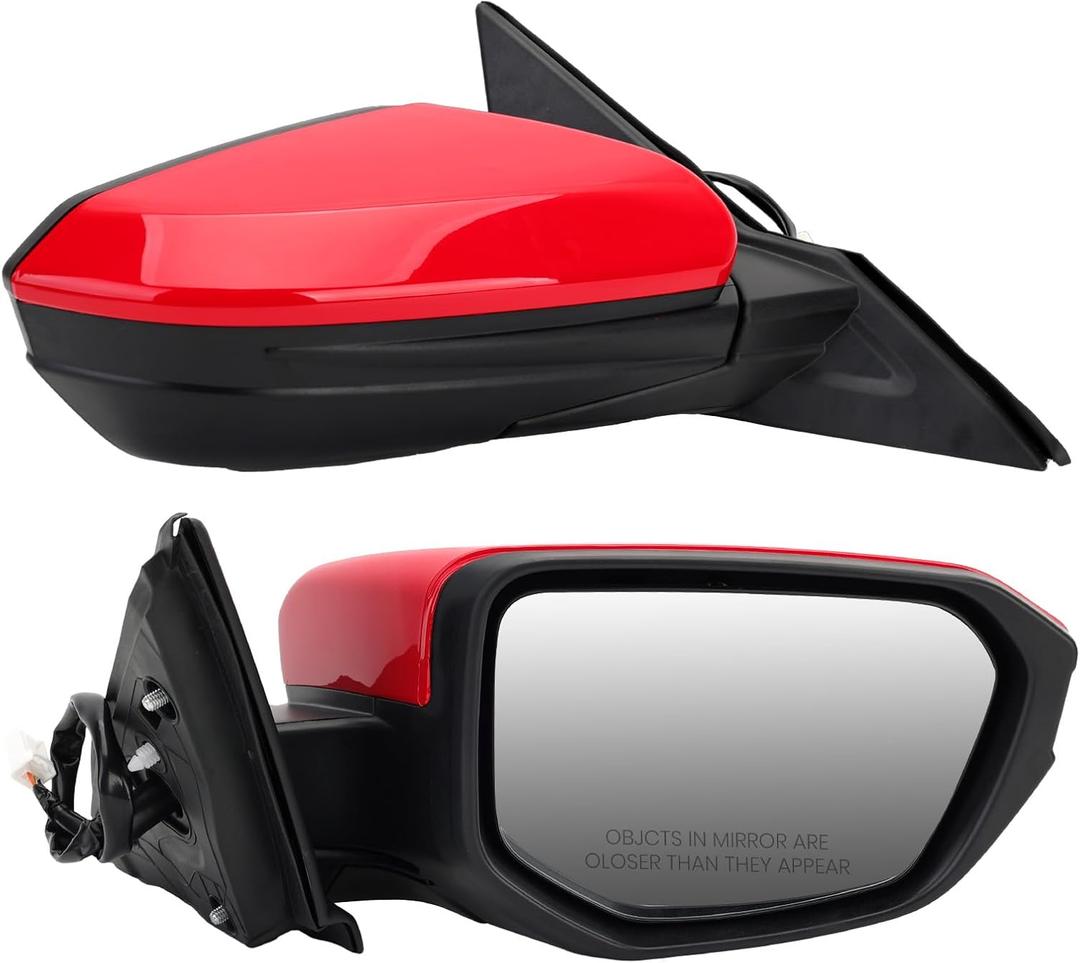 Passenger Side Mirror Compatible With 2016 2017 2018 2019 2020 2021 Honda Civic Coupe Sedan Hatchback,Mirror with Power Glass,Non-Heated,Manual Folding(Red), Right-3pins