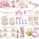 299pcs Princess 5th Birthday Decorations, All-in-One Set for 25 Guests | Easy setup, Includes candle, sash, tableware, backdrop, banner, balloon arch, and more for girls 5th birthday
