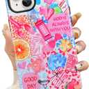 KANGHAR Case Compatible with iPhone 14 Compatible with Magsafe Summer Collage Coastal Scratch Resistant Hybrid 2-Layer Hard Protective Phone Cover for Girl Women Boy Men 6.1 Inch Pink