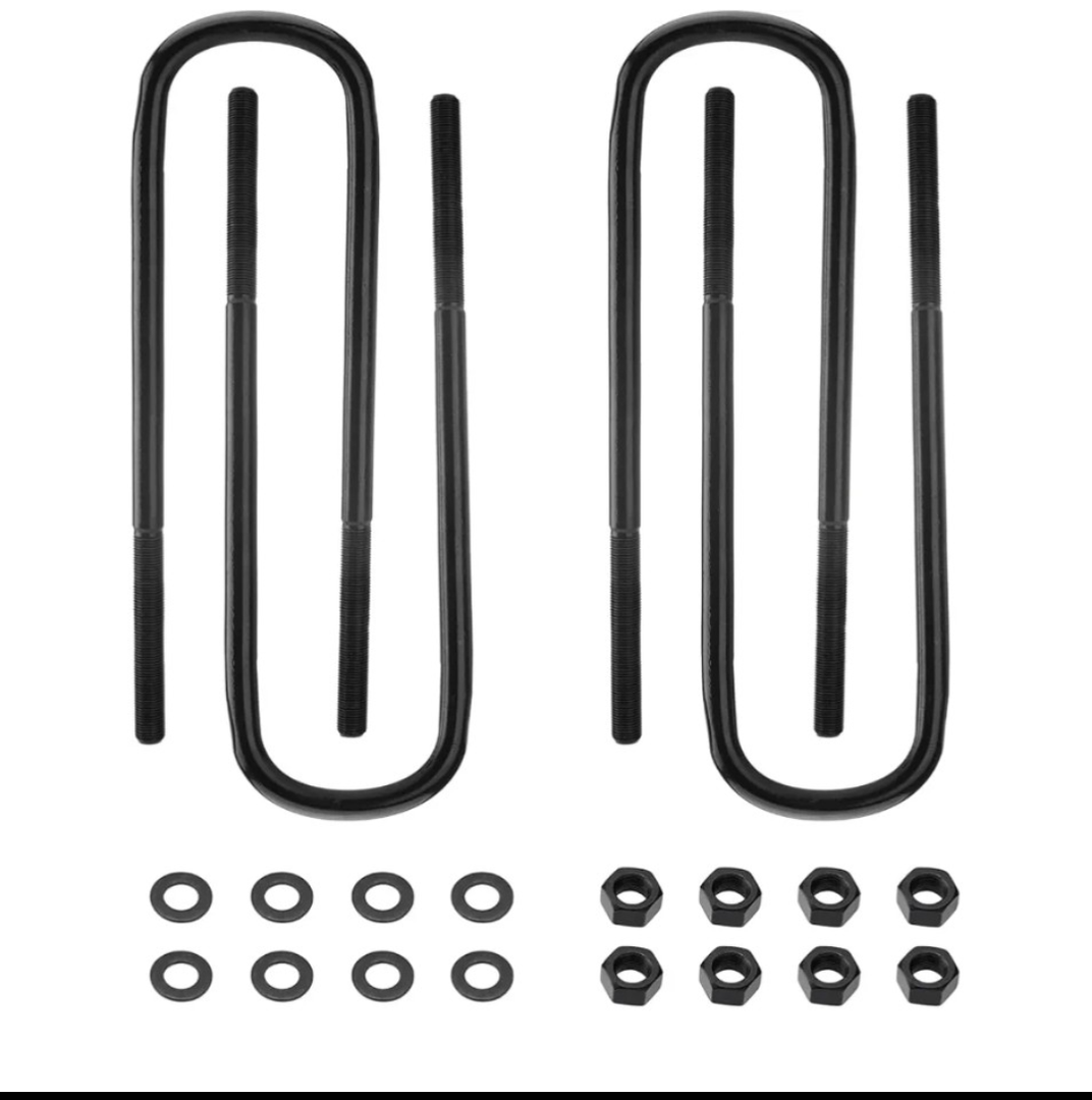 4pcs Semi-Round Bend Front U-Bolts Compatible with Ford F250 F350 Super Duty 4WD 1999-2004 12.5" Long x 3" Wide x 9/16" Threads with Hardware