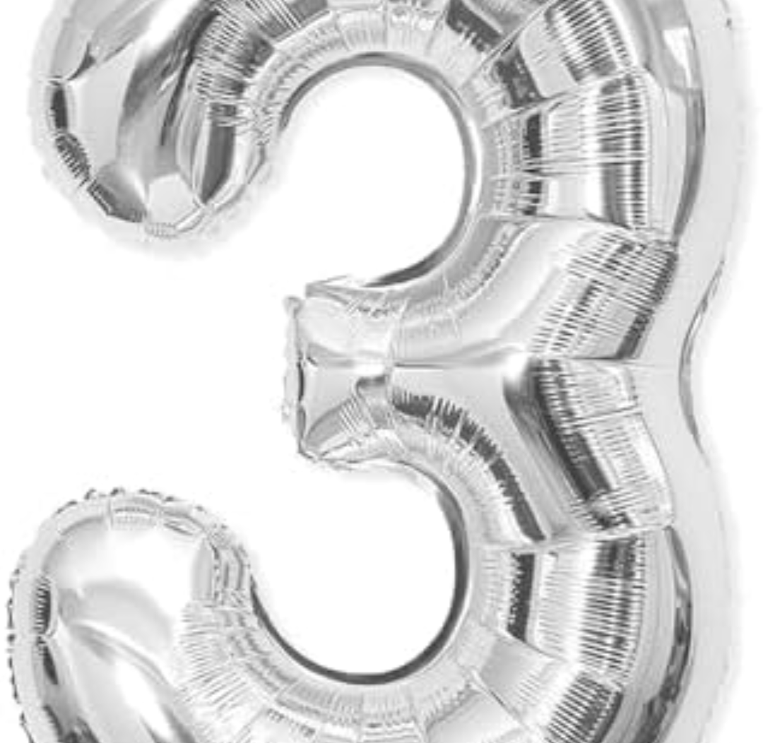 3 Balloon, Number 3 Balloon, 3 Balloon Number 40 Inch, Silver Large Giant Foil Number Balloons for Birthday Party Graduation Wedding Anniversary Bachelorette Decorationss Supplies (Silver)