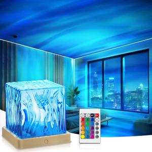 VoMii Northern Lights Projector,16 Colors Luminorthe Cube Lamp with Dynamic Wave Effect,Aurora Glow Lamp Ambient Lighting with Remote for Bed Room Classroom Decor