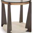 Signature Design by Ashley Frazwa Modern Glass-Tabletop End Table with Open Lower Shelf, Dark Brown & Beige