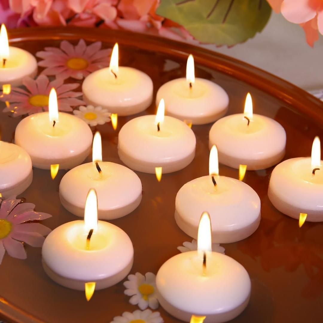 24 Pack 2 inch White Floating Candles Unscented Floating Candle for Centerpieces 5-6 Hours Burning 2 Floating Candle Bulk for Wedding