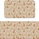 Fall Kitchen Mat Sets of 2 Burnt Orange Cream Pumpkin Autumn Kitchen Rugs for Floor Home Decor Thanksgiving Harvest Decoration Low-Profile Mats,17x29 and 17x47 Inch