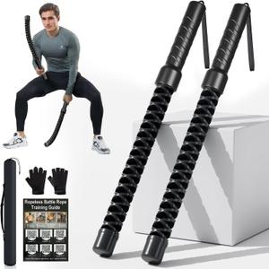 Weighted Ropeless Battle Ropes, Heavy Duty Portable Cordless Battle Ropess for HIIT Workouts, Cardio & Muscle Training, Low-Impact Cardio Training for Men & Women with Non-Slip Gloves