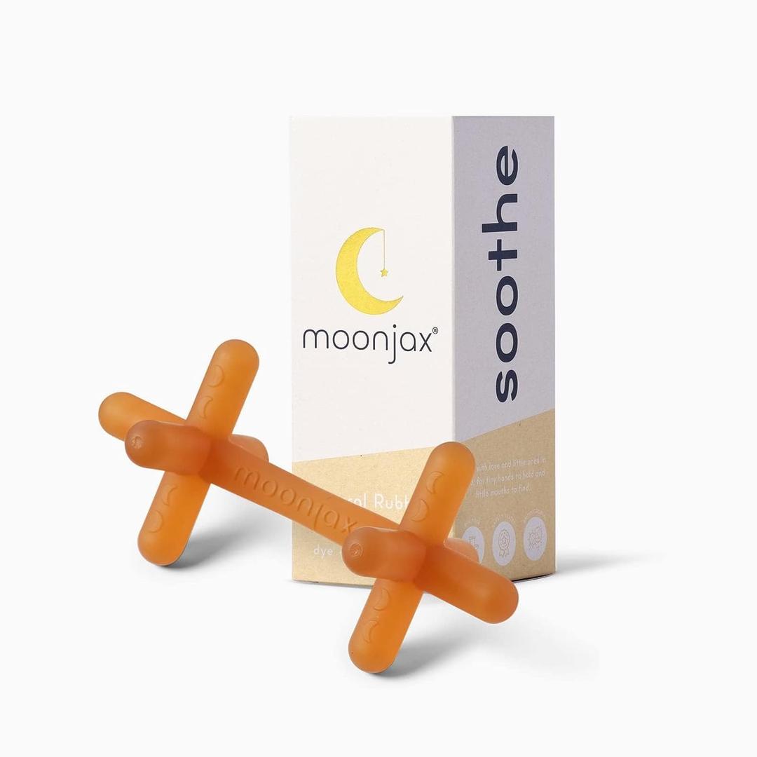 Moonjax Natural Rubber Baby Teething Toys - Baby teether for Infants, Toddlers, Newborns, CPSIA Certified