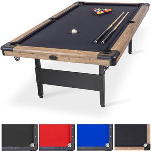 GoSports Full Size 8 ft x 4.2 ft Billiards Game Table - Foldable Design, Includes Full Set of Pool Balls, 2 Cue Sticks, Chalk, and Felt Brush - Blue