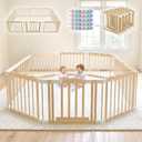 Foldable Wooden Playpen for Babies and Toddlers - 90 x 60 x 24 in, Pre-Assembled Wooden Baby Playpen Ready to Use, No Assembly Required, Extra Large Play Pen Baby Play Yard with Locking Gate