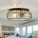 YYJLX 3 Light Flush Mount Ceiling Light Fixtures Modern Crystal Chandelier Black E26 Indoor Lighting for Hallway Bedroom Bathroom Foyer Living Room Dining Room Kitchen., Large