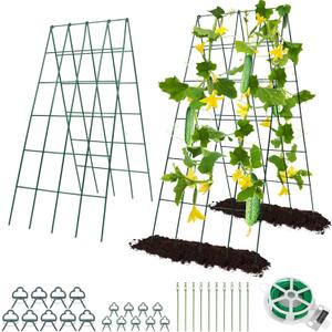 Cucumber Trellis for Raised Bed, Rifny 16.5 x 40 Inch Metal Trellis for Climbing Plants Outdoor with Plant Clips Twist Ties, Garden Plant A-Frame Trellis for Vegetable Pea Tomato (Green, 2 PCS)