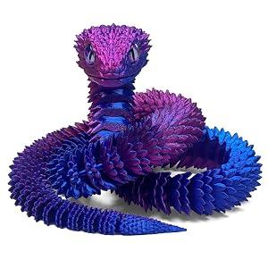 3D Printed Snake - 21 Inch Movable Articulated Snake, Perfect 3D Printed Animals for Educational Toys! Must-Have Toys for Kids and Collectors, Home Office Executive Desk Decor (Red Blue)