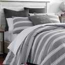 Nautica - Twin/Twin XL Comforter Set, Soft & Reversible Cotton Bed Set for Year Round Comfort, 2 Piece Striped Bedding with Matching Pillowcase (Craver Grey)