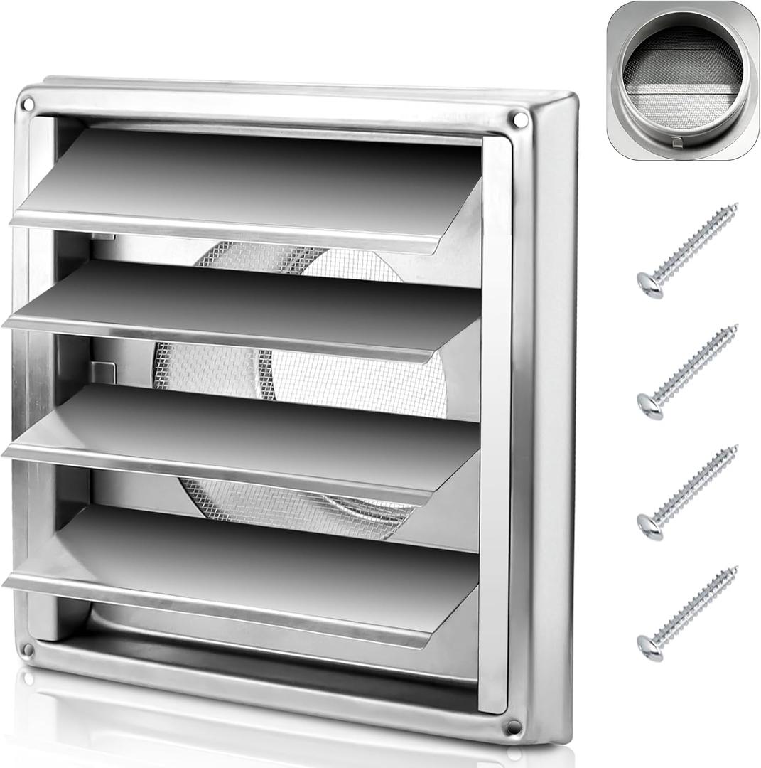 Cenipar 4" Premium Metal Louvered Dryer Vent Cover with Mesh Heavy Duty Metal Dryer Vent Cover & HVAC Louvered Vent Cover for Outdoor Wall, Includes 4 Screws for Easy Installation (7x7 Inch)