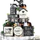 Mifoci 18 Pcs Farmhouse Tiered Tray Decor Home Wooden Signs Rustic Home Tiered Tray Decorations Sweet Vintage House Tabletop Table Centerpiece Black White Block for Kitchen Table Housewarming
