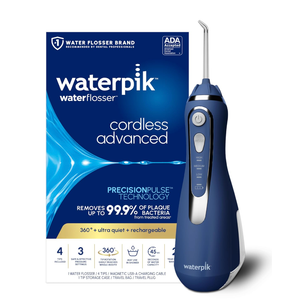 Waterpik Cordless Advanced 2.0 Water Flosser For Teeth, Gums, Braces, Dental Care With Travel Bag and 4 Tips, ADA Accepted, Rechargeable, Portable, and Waterproof, Blue WP583