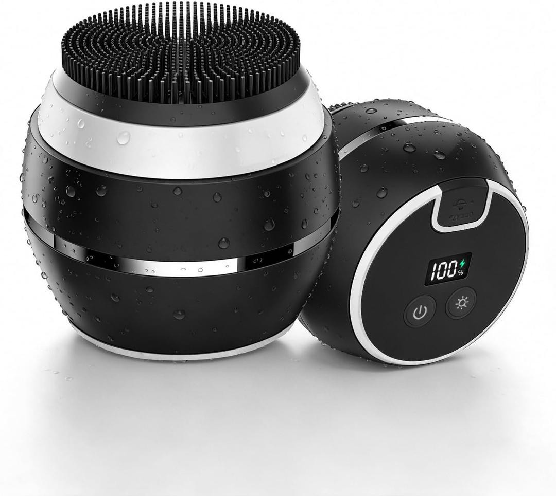 Electric Face Scrubber & Silicone Facial Cleansing Brush - Waterproof Sonic Face Brush Exfoliator with LED Screen, 3 Beauty Light Modes, Rechargeable Face Wash Brush for Deep Cleaning & Massage-Black