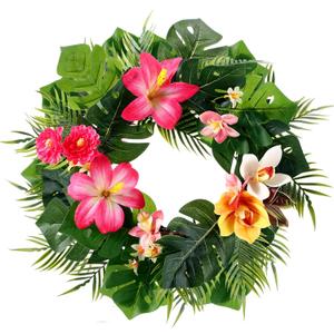 Cinnvoice Hawaiian Leis Flower Wreath Decoration Tropical Wreaths for Front Door Hawaiian Door Hanging Decor Summer Tropical Floral Wall Decor for Indoor Outdoor Decoration