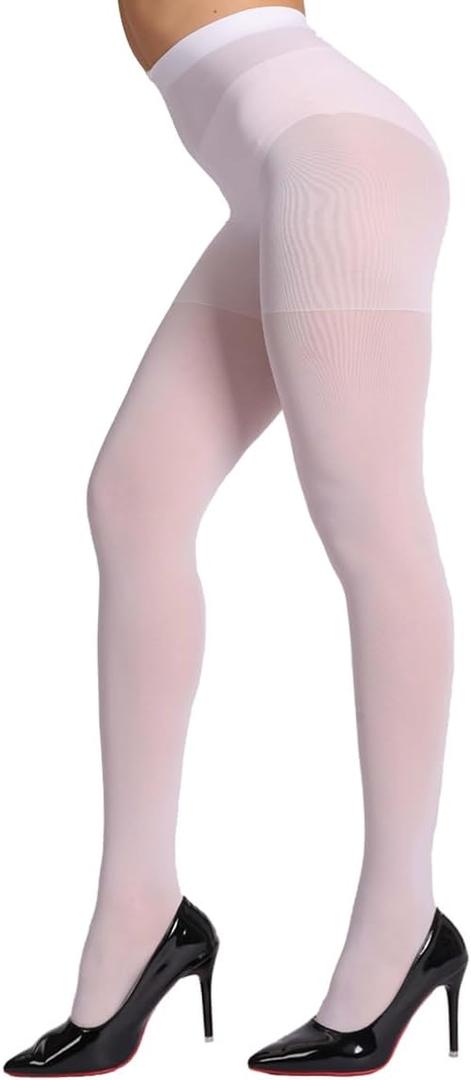 Indestructible Tights for Women, Rip Resistant Durability Tummy Control Top Pantyhose 40D Semi Sheer High Waist (Large, White)
