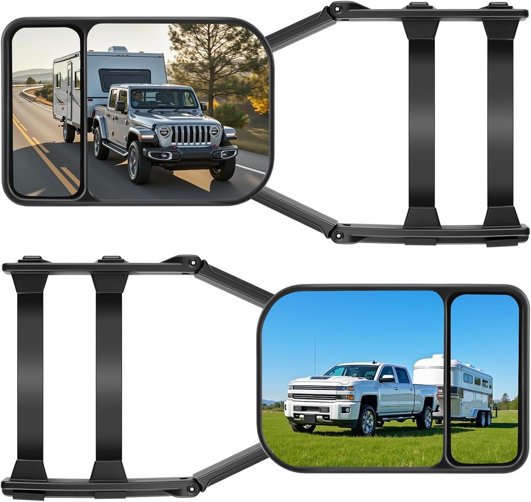 Towing Mirrors, Mirror Extensions For Towing, Mirror 360 Degree Rotation, Adjustable Dual View Tow Mirrors for Vehicle Car Truck Trailer Auto Caravan, 2PCS