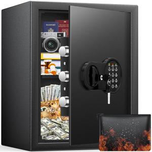 Mitlvge 17.55'' Tall Safe Box, 3.2 Cuft Home Safe with Keys & Pass Code & Wall Mount Kits, Money Safe with Smart Alert System, Removable Shelf, Mute Function and Fireproof Waterproof Bag