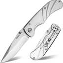 Dispatch Folding Pocket Knife with Stainless Steel Brushed Blade, Steel Handle, Liner Lock for Survival, Hunting, Tactical, Outdoor Camping EDC Tool