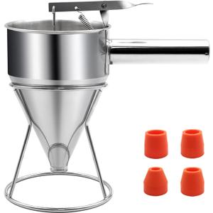40oz Pancake Batter Dispenser, Stainless Steel Funnel Cake Dispenser with Stand Heavy Duty Baking Tool for Cupcake Waffles Cakes, Caliber: 0.31"/0.47"/0.55"/0.67"