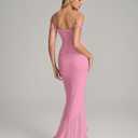 KUTUMAI Women Ruffle Bodycon Maxi Dress Ruched Long Formal Cocktail Wedding Guest Dresses (Pink, XL)